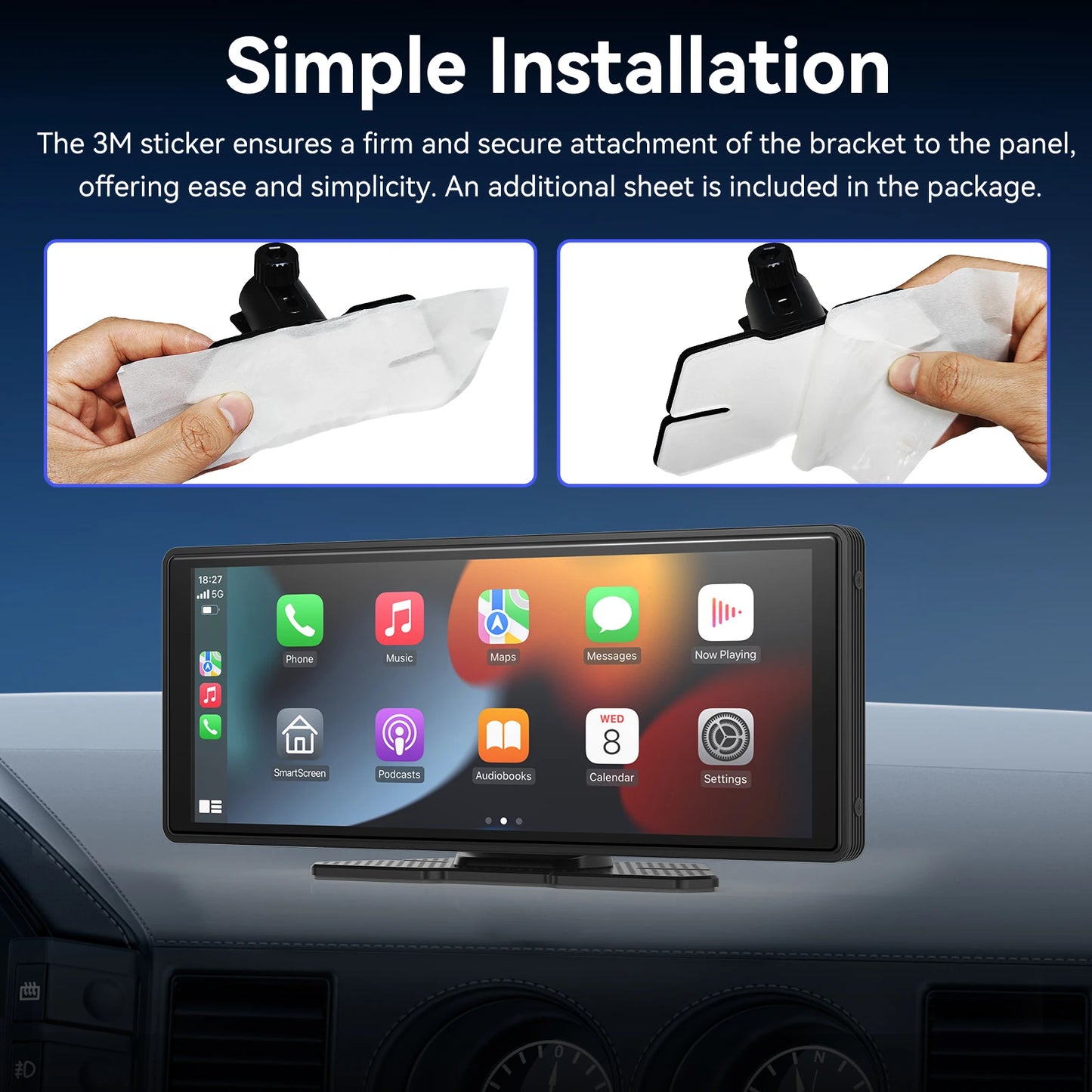 Wireless Portable Carplay Screen for Car 10.26Inch Carplay & Android Auto Car Touch Stereo, with Dash Cam, Backup Camera